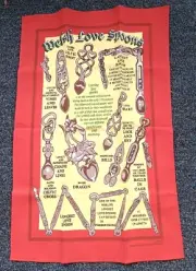 Welsh Love Spoons Tea Towel Messages of Handle Carvings Celtic Dragon Pendragon