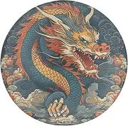 4Pcs Glass Strong Refrigerator Magnets, Round Fridge Magnets Retro Dragon Pattern Printed for Kitchen Office Home Cabinet Decoration