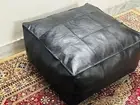 Unstuffed Footrest 30'' Black Square Moroccan Ottoman Leather Pouffe