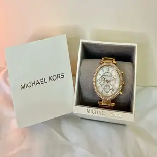 [二手] MICHAEL KORS】Parker 優雅迷人三眼計女錶 時玫瑰金不鏽鋼錶帶39MM MK5896