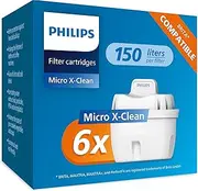 Philips Water Replacement Filter Cartridges, 6-Pack, Brita Compatible, Reduces MICROPLASTICS, Chlorine, LIMESCALE, Heavy Metals