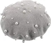 [FRCOLOR] French Beret Hat for Women Pearl Wool Bucket Hat Light Grey Vintage Chic Fashion Accessory for Any Occasion Versatile and Stylish Design