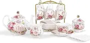 fanquare European Porcelain Coffee Set, Pink Women Tea Set, Bone China Tea Set, Vintage Floral Coffee Tea Pot with Cups (FKT0529P)