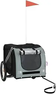 vidaXL Durable Iron and Oxford Fabric Dog Bike Trailer, Comfortable and Easy-Access Design with Reflectors, Black and Grey, Multi-Purpose Utility