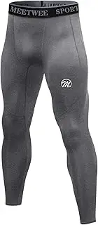[MEETWEE] Mens Compression Leggings, Running Tights Cool Dry Base Layer Bottom Sports Pants for Workout Training Jogging, Black-Long