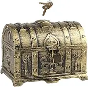 Generic Pirate Treasure Chest with Lock and Key Prize Gift Collection Storage Box Adventurous Treasure Box Prop for Necklaces Mail, Bronze, 14cmx10cmx10.5cm