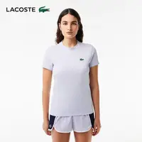 在飛比找momo購物網優惠-【LACOSTE】女裝-有機棉快乾素面短袖T恤(紫藍色)