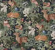 MuralPeel Animal Leaf Forest Deer Rabbits Squirrel Owl Green Plants Peel and Stick Wallpaper Self Adhesive Removable Easy Peel Off Contact Paper Stick on Wall Paper for Bedroom&Renter