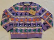 Mini Boden Fair Isle Cardigan Halloween CAT Purple NWT New 6-7