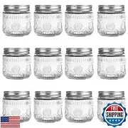 Amzcku 8 oz Vintage Mason Jars with Lids, Regular Mouth Canning Jar, Safe For