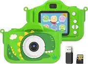 1080P Digital Camera Cute Digital Video Camera for Dual Lens 2.0 Inch IPS Screen 48M P Built-in Battery Games with Neck Strap 32GB TF Card USB Card Reader Birthday Green