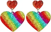 [Pingyongchang] Cute Rainbow Pride Glittle Acrylic Dangle Drop Earrings Mesh Sequin Tassel Earrings Love Heart Butterfly Love Wins Colorful Earrings for Women Girl Pride Accessories Gift