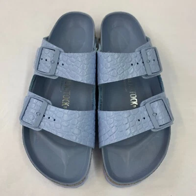 Birkenstock New w/ Box Arizona Rivet Dusty Blue Embossed Leather Exquisite Nar