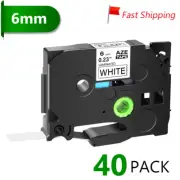 40PK Compatible with Brother P-Touch TZ-211 Black on White 0.23" Label Tape 6mm