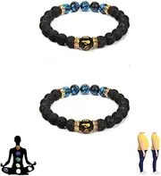 [GRYPIT] Pulsera Arus 7 Chakras, Pulsera Arus 7 Chakras Original, 7 Chakra Bracelet with Real Stones, Health Bangle Lymphatic Drainage 8mm Lava Rock Beaded Handmade Teens Girls Boys