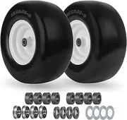13x6.50-6 Flat Free Lawn Mower Tire and Wheel, Solid Smooth Zero Turn Mower Front Tire Assembly, with 3/4" & 5/8" Bearing, 4"-6.5" Centered Hub, Compatible with Lawnmower Garden Tractor, 2 Pack