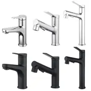 ACA Bathroom Pull Out Basin Mixer Tap Vanity Kitchen Faucet Lever Black & Chrome
