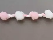 5 Yards 9/16" Pink and White Pop Pom Fringe Trim 47609