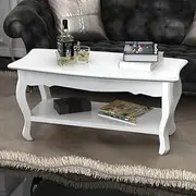 White Coffee Table 2 Tiers - Modern Living Room Furniture, Pine Wood Frame, Storage End Table, Perfect Room Table, Dining Table