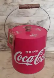 Coca-Cola COKE Ice Bucket w/ Lid - Plastic Interior & Wood Handle - NEW w/ Tag