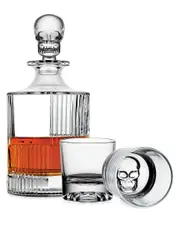 Godinger Skull 3pc Round Whiskey Decanter Set