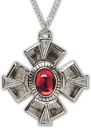 [Real Metal] Medallion with Red Cabochon Medieval Renaissance Silver Finish Pendant Necklace, Metal