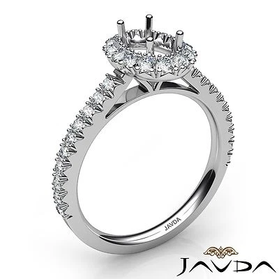 Oval Semi Mount Halo French Prong Diamond Engagement Ring 14k White Gold 1 Ctw.