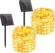 Solar String Lights 66Ft 200 LED 2 Packs Waterproof for Outdoor Use