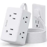 Flat Plug Power Strip 10 Ft Ultra Flat Extension Cord with 6 Outlets Extender...