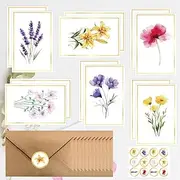 Blank Cards, 72 Pack Blank Greeting Cards & Envelops & Stickers Set, Elegant Floral Design Gold Foil Blank Note Cards, Perfect Stationary Note Cards Set For All Occasions, 5 Assorted Floral Designs