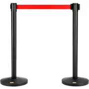VEVOR Crowd Control Stanchions, 2-Pack Crowd Control Barriers, Carbon Steel Baking Painted Stanchion Queue Post with 11FT Red Retractable Belt, Belt B