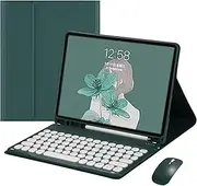 Jarttarn Keyboard for iPad Pro 13 Inch 2024 (M4, 7th Gen) Keyboard Case with Mouse,Cute Round Key Color Keyboard Wireless Detachable Keyboard Cover (Dark Green)