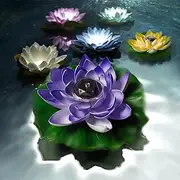 Solar Floating Pool Lights,Lotus Flowers Lights,Fun Pool Accessories,Pond Light LED Candles Blue Artificial Flower with Water Lily Pad for Pool at Night,Garden Wedding Mother's Day Decor 2Pcs