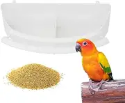 Parrot Cage Feeder Cups,Cage Feeding Bowls for Sparrow,Birds Food Water Dispenser Bowl with Compartment and Bird Perch for Small Birds, Pigeons (White)