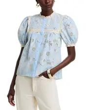 Stellah Lace Trim Eyelet Blouse