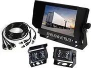Elinz 7" Monitor Caravan 2 Cameras System Reversing CCD 4PIN 3AV MIC 600TVL 12V 24V 3X 10M Advanced 4PIN Cable Sunshade 18 IR LED 120° View Black