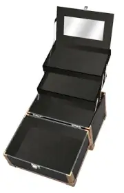 CAMEO BLACK LEATHER MAKEUP TRINKET TRAIN CASE JEWELRY BOX COSMETIC ORGANIZER