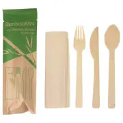 BambooMN - Veneer Bamboo Wood Utensils 4pc Flatware Set - Bagged
