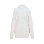 [Jean Paul Gaultier] Jean Paul Gaultier-Ecru White Wool Short Dress With Mesh Details-Donna S STAND