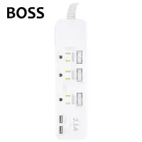 在飛比找momo購物網優惠-【BOSS】4開3插3P高溫斷電USB 3.1A延長線 1.