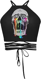 [NICEYEA] Women's Lace Up Backless Crop Cami Top Crisscross Tie Back Sleeveless Halter Crop Top