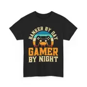 Banker By Day Gamer By Night T-Shirt Cool Gamer Tee Retro Vintage Gamer Shirt