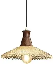Transparent Glass Wooden Lampshade Kitchen Pendant Light Modern Brass Lamp Body Hanging Lamp(27cm)