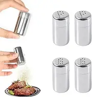 MIVES Mini Salt and Pepper Shakers, 4Pcs Stainless Steel, 5ml Capacity, S/P Holes, Leak Proof, Ideal for Travel, Camping, BBQ