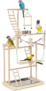 Edudif Parrot Playstand Parrot Perch Stand 4 Layers Bird Playground Large Bird Play Stand Wood Perch Gym Playpen Ladder for Parrots Parakeets Cockatiels (4 Layers)