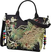 [Tadill] Embroidery Handbag for Women, Canvas Tote for Dating, Outdoor, Ladies, Traveling