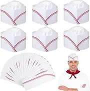 [BUGUUYO] 20Pcs Disposable Chef Hats with Stripes Breathable Cooking Hats for Waitresses Restaurant Parties Lightweight Paper Costume Caps with Air for Comfort and Style White