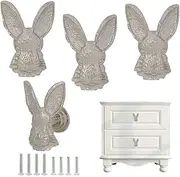 Bunny Drawer Knobs,Cute Rabbit Head Shaped Knob Pulls for Cabinet Dresser Armoire Bookcase Door Decor Easter Theme Home Furniture Vintage Knob Pulls 4PCS (Silver)