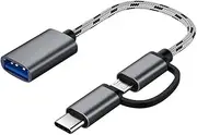 2 in 1 USB OTG Cable Type-C/Micro USB to USB 3.0 Adapter Braided Designed Data Transfer Cable Compatible with Andriod Phone Grey