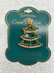 Wenceslaus Crowne Line Crystal Christmas Tree Brooch Pin. Handmade In Czech Rep